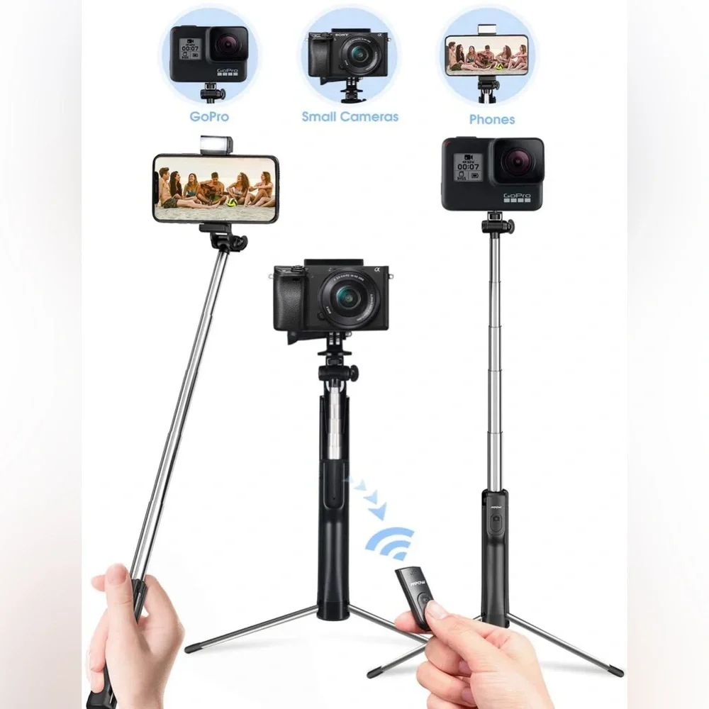 Brand New MPOW PA168A Black Tripod Selfie Stick with Fill Light with Remote